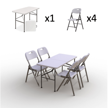 Klappmöbel-Set: Tisch 120 weiß, 4-Stühle Premium, weiß 2