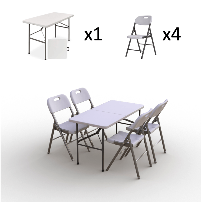 Klappmöbel-Set: Tisch 120 weiß, 4-Stühle Premium, weiß 2